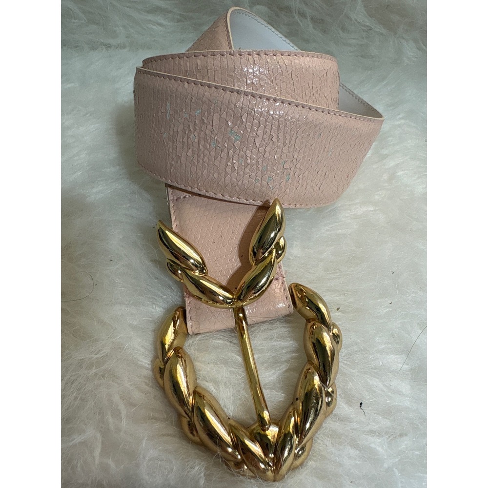Cipriani Belt Women Medium Glazed Iguana Pink Gold Sculptural Buckle Vintage
